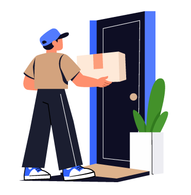 Delivery Worker Delivering Package at Door, flat style, for logistics, free illustration