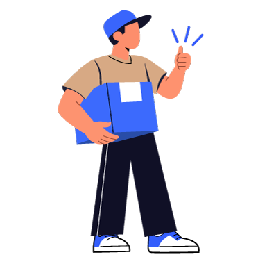 Happy Delivery Worker Holding Package, flat style, for logistics, free illustration