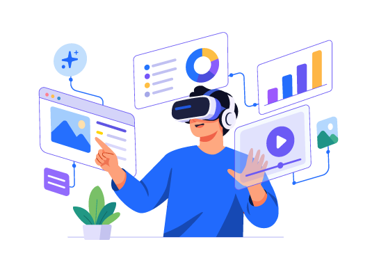 Virtual Reality Data Analytics Illustration, flat style, for technology, free illustration