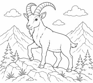 Mountain goat on rocky ledge free coloring page