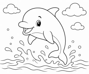 Playful dolphin jumping in the ocean free coloring page