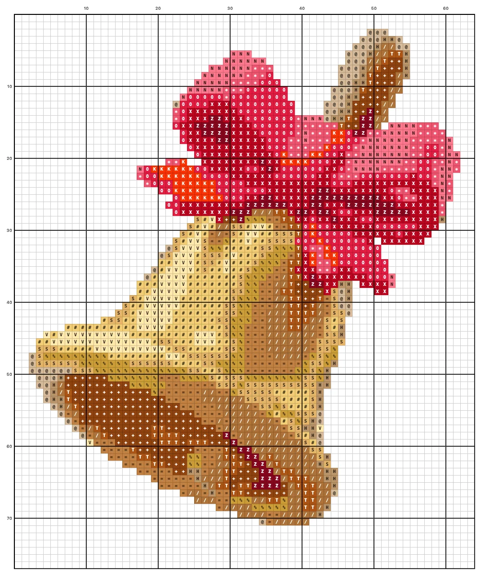 Christmas Bell with Red Bow cross stitch chart with symbols