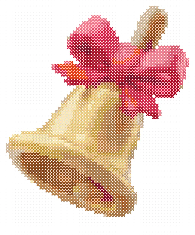 Christmas Bell with Red Bow cross stitch pattern, stitched preview