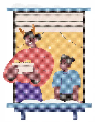 Christmas Family at the Window cross stitch pattern