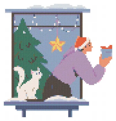 Christmas Gift at the Window cross stitch pattern