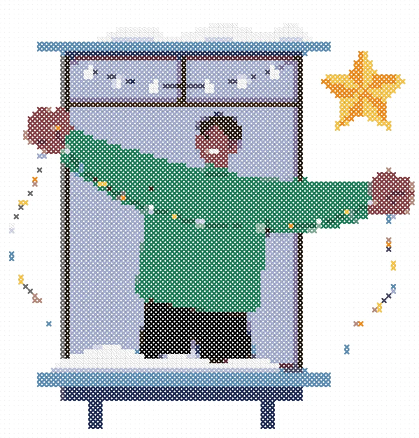 Hanging Christmas Lights cross stitch pattern, stitched preview