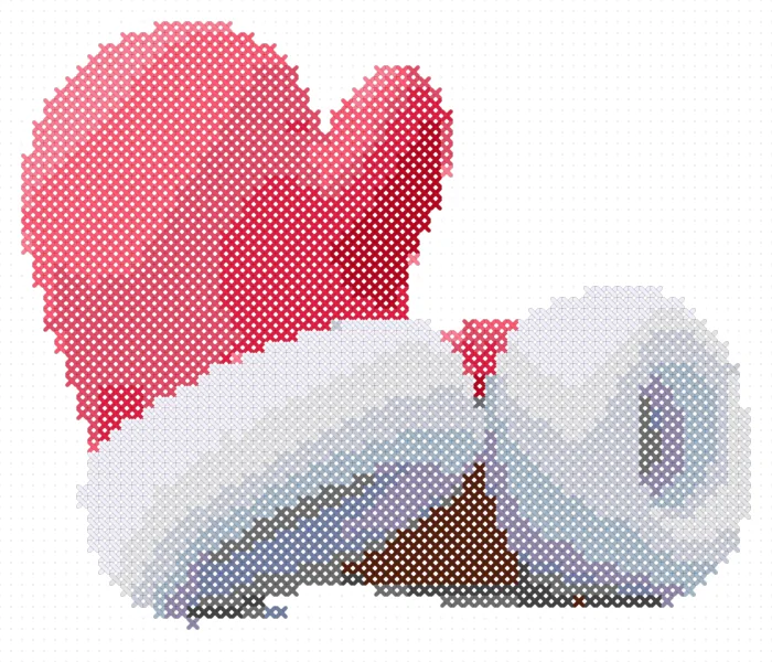 Christmas Mittens cross stitch pattern, stitched preview