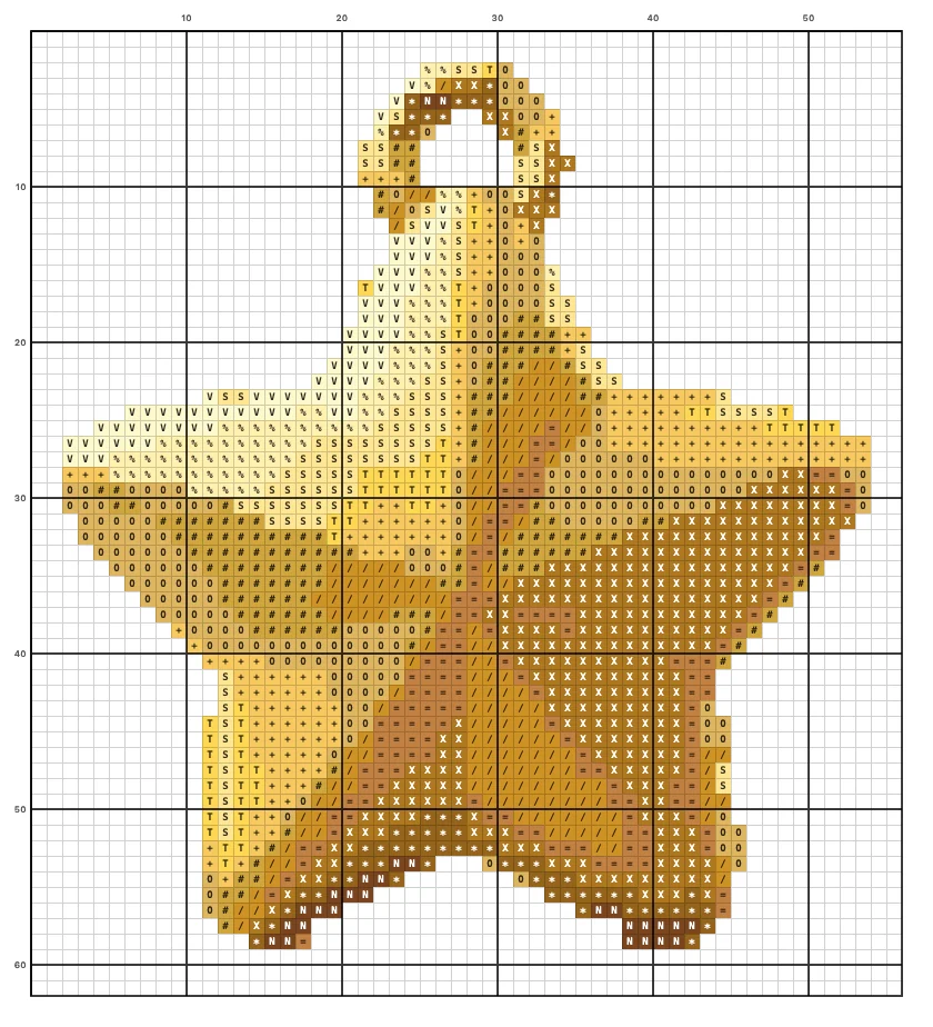 Golden Christmas Star cross stitch chart with symbols