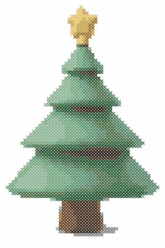 Christmas Tree cross stitch pattern, stitched preview
