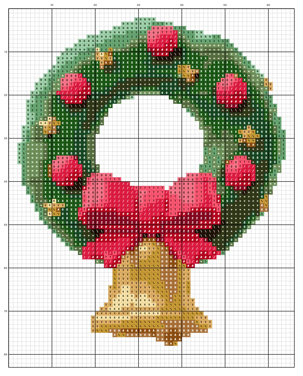 Christmas Wreath with Bell cross stitch chart with symbols