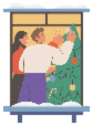 Decorating the Christmas Tree cross stitch pattern