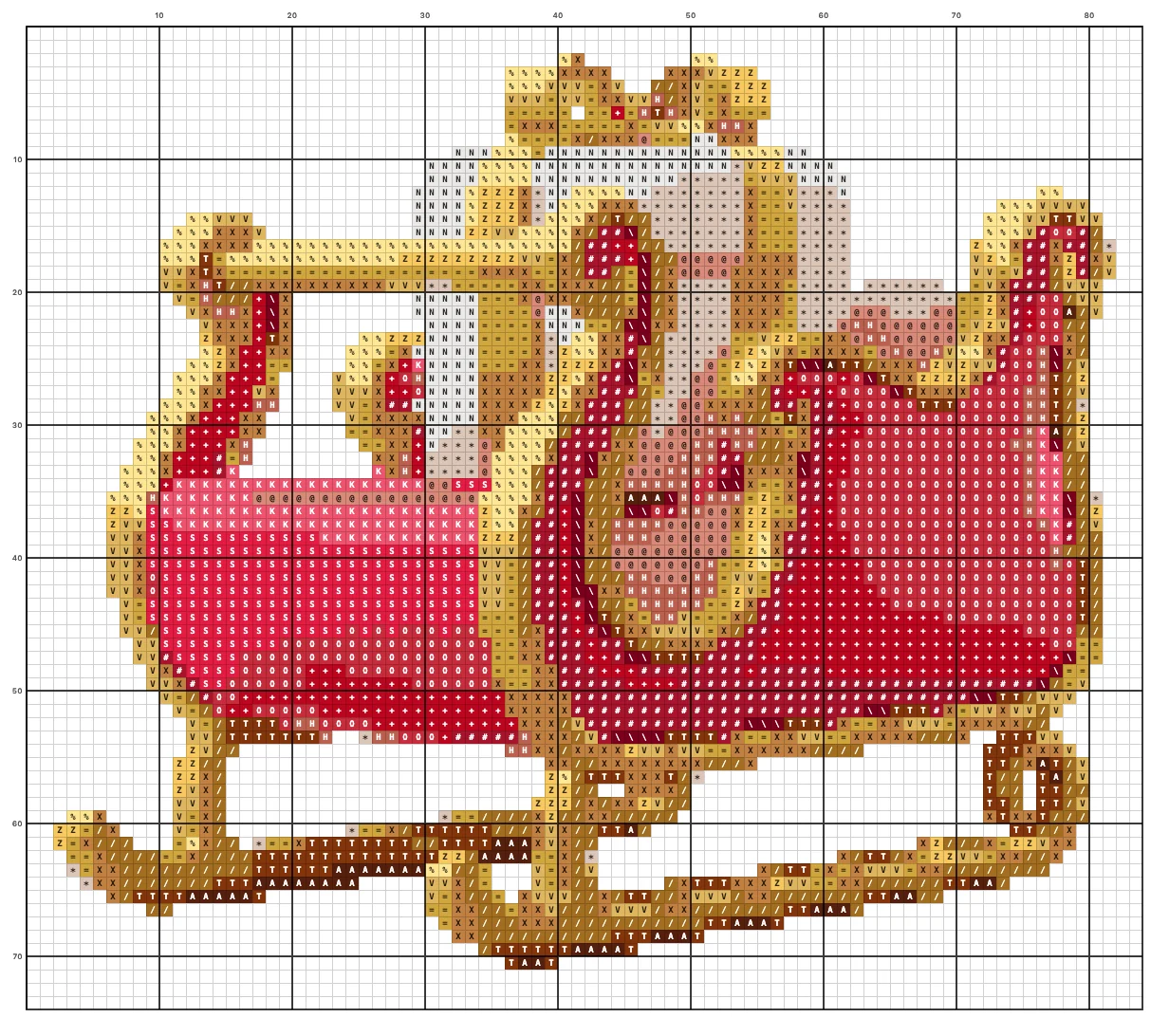 Santa’s Sleigh cross stitch chart with symbols