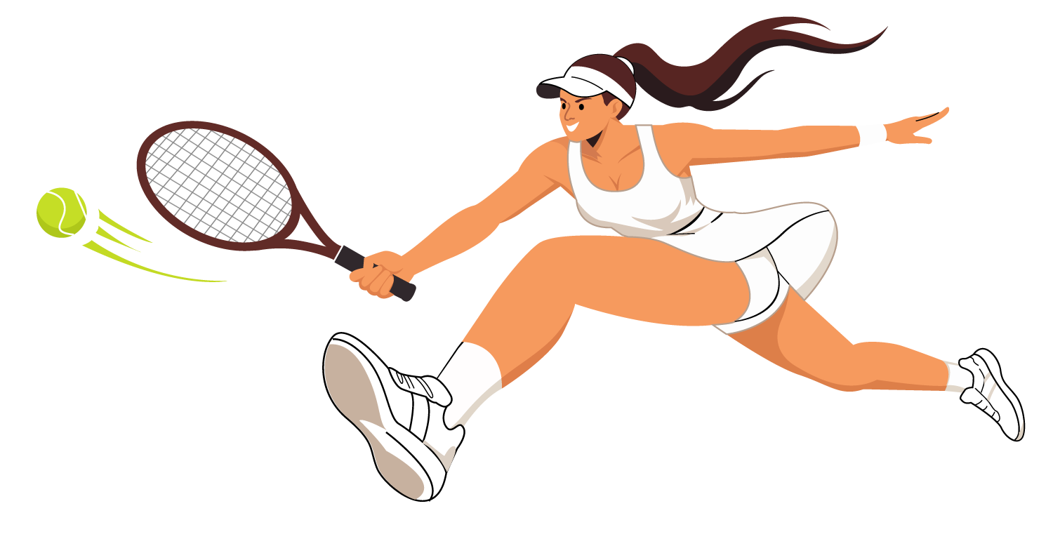 Airborne Forehand Tennis Player Illustration, flat style, for sports, free illustration
