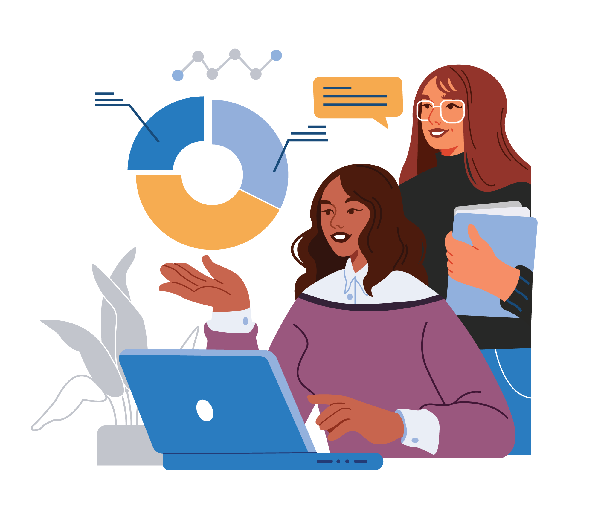 Business Analytics Team & Data Visualization, flat style, for technology, free illustration