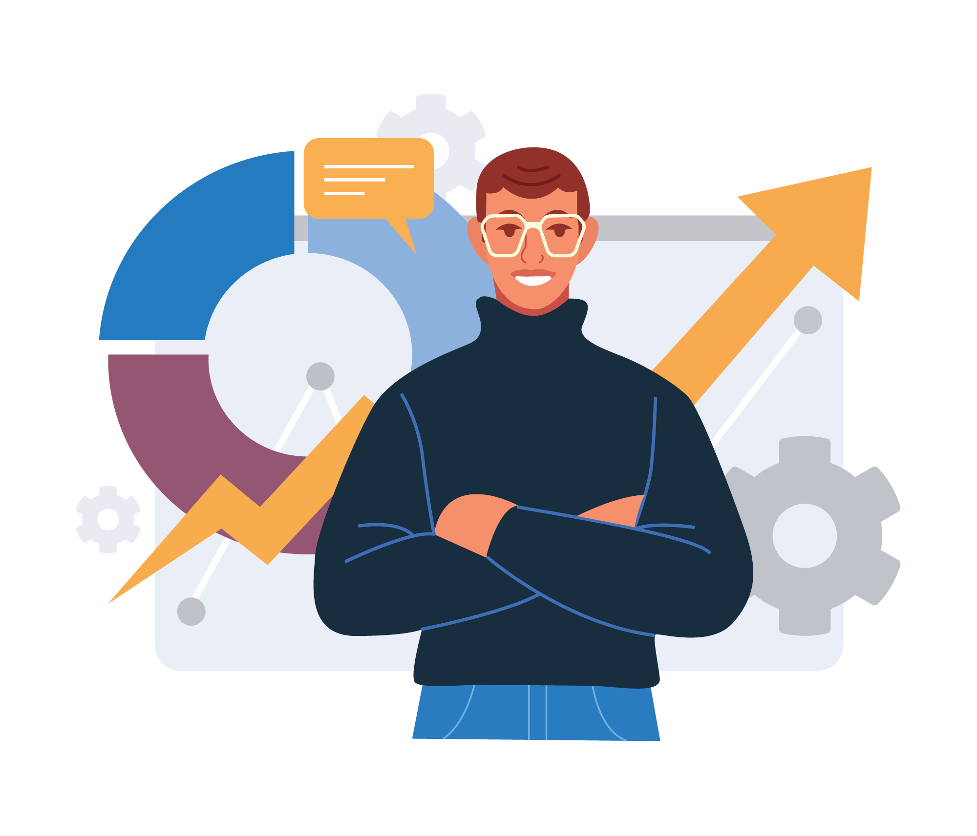 Business Growth Strategy and Performance Analytics, flat style, for technology, free illustration