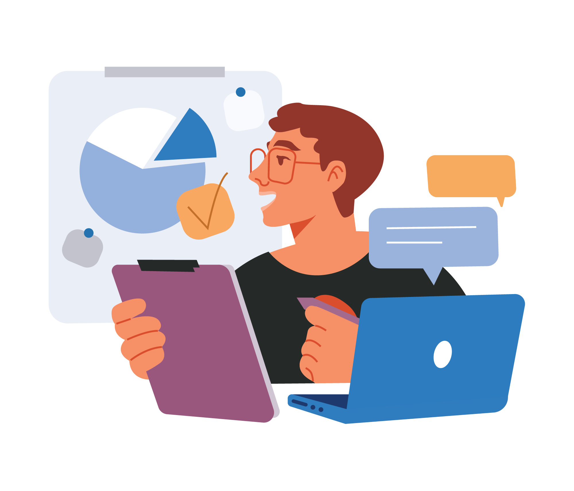 Business Planning and Data Analysis Professional, flat style, for technology, free illustration