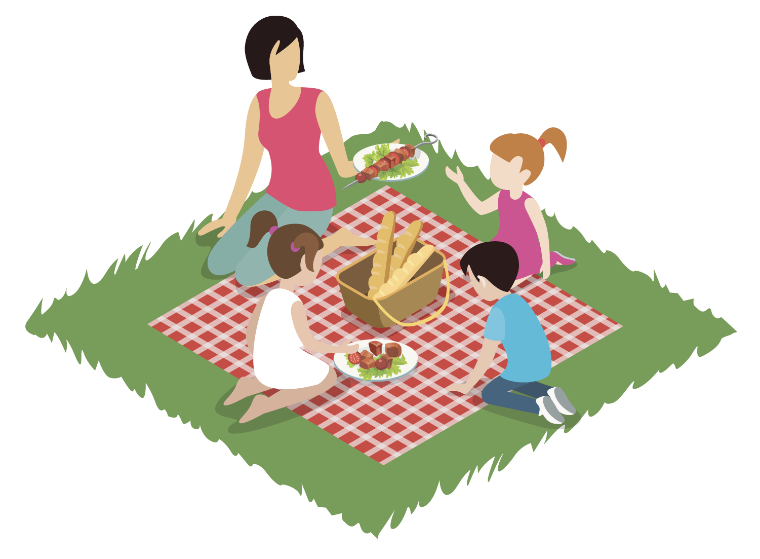 Family Picnic BBQ Illustration, flat style, for food-beverage, free illustration