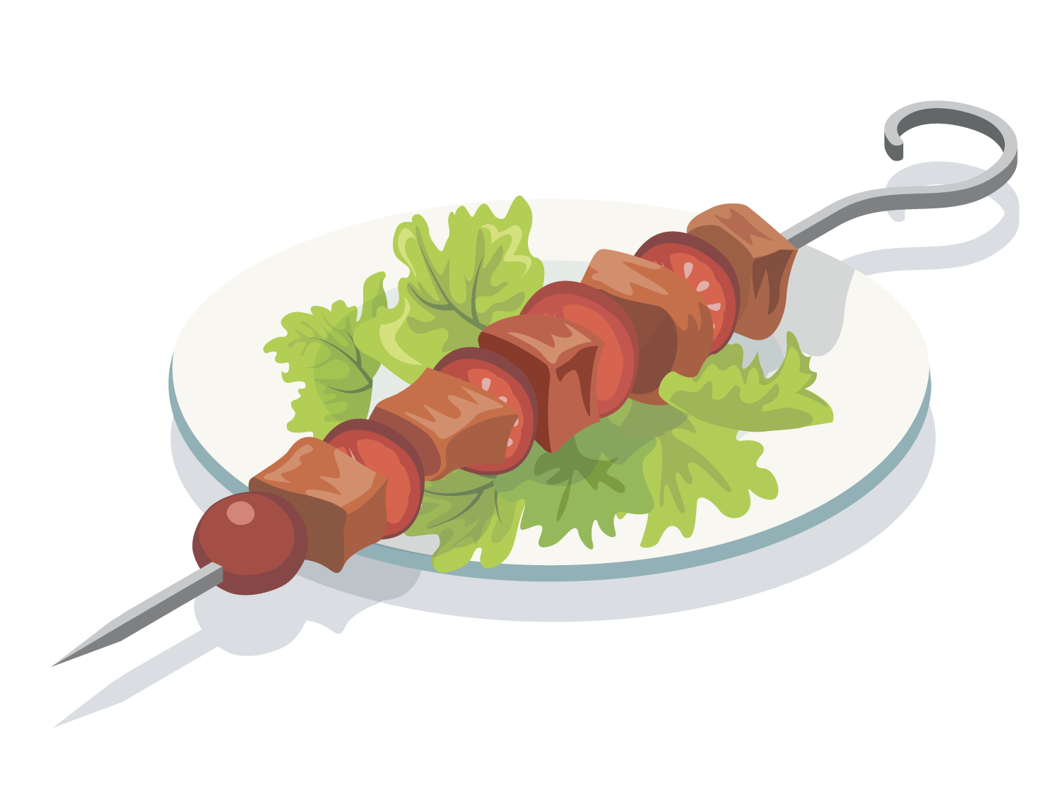Grilled Skewer Plate Illustration, flat style, for food-beverage, free illustration