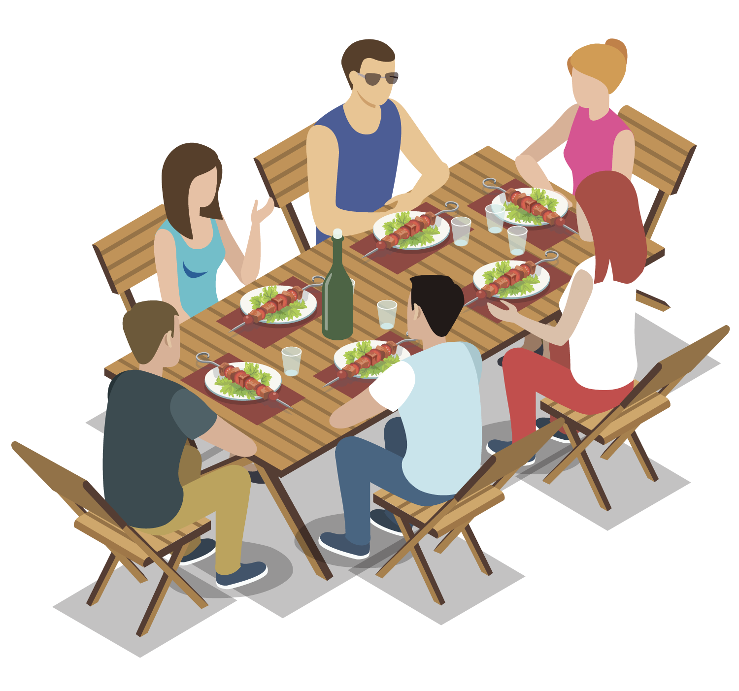 Group BBQ Picnic Illustration, flat style, for food-beverage, free illustration