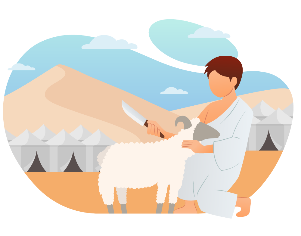 Hajj Qurbani and Animal Sacrifice Illustration, flat style, for travel-lifestyle, free illustration