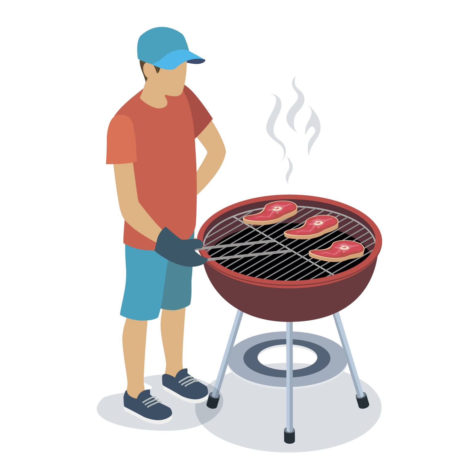 Man Grilling BBQ Illustration, flat style, for food-beverage, free illustration