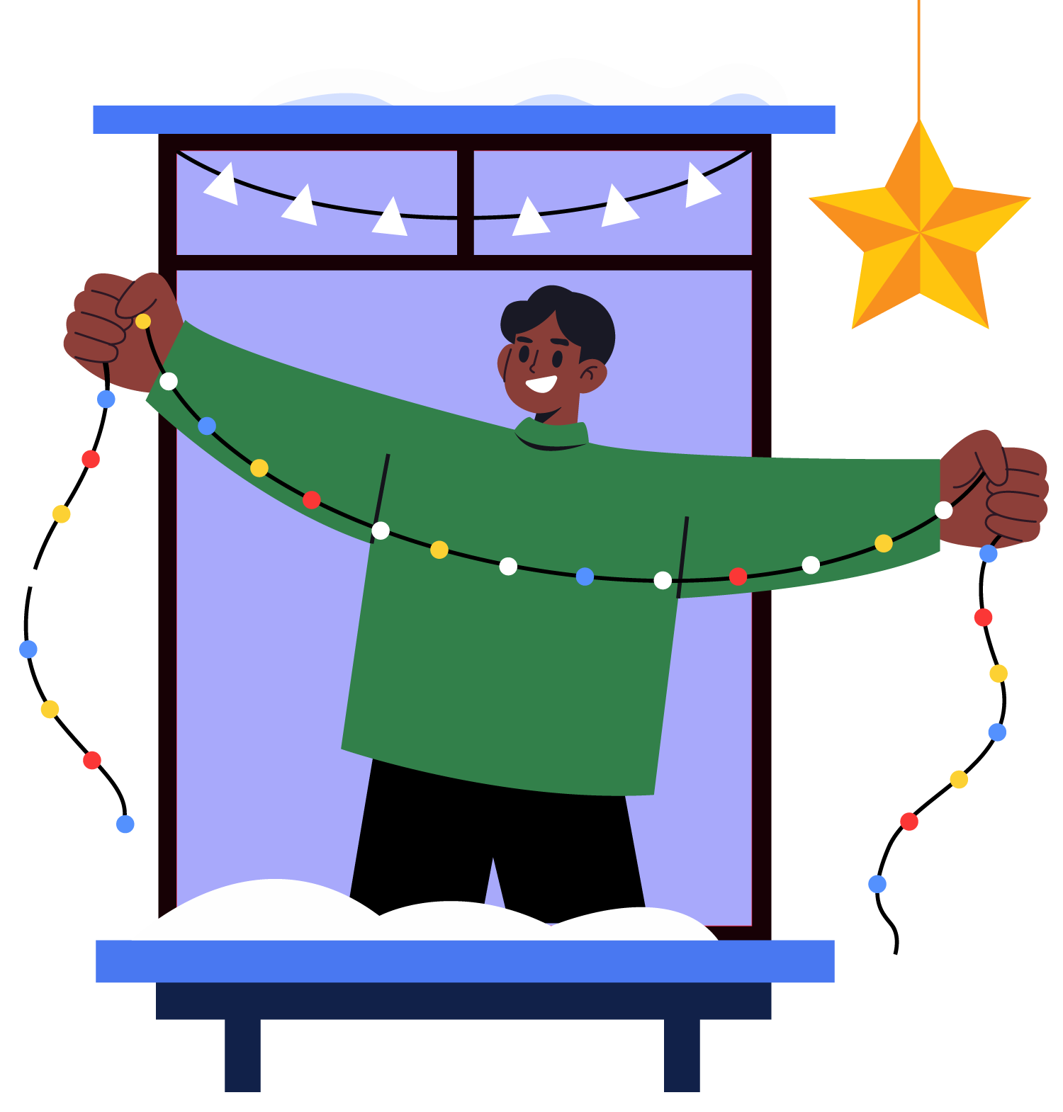 Man Hanging Christmas Lights Illustration, flat style, for christmas, free illustration