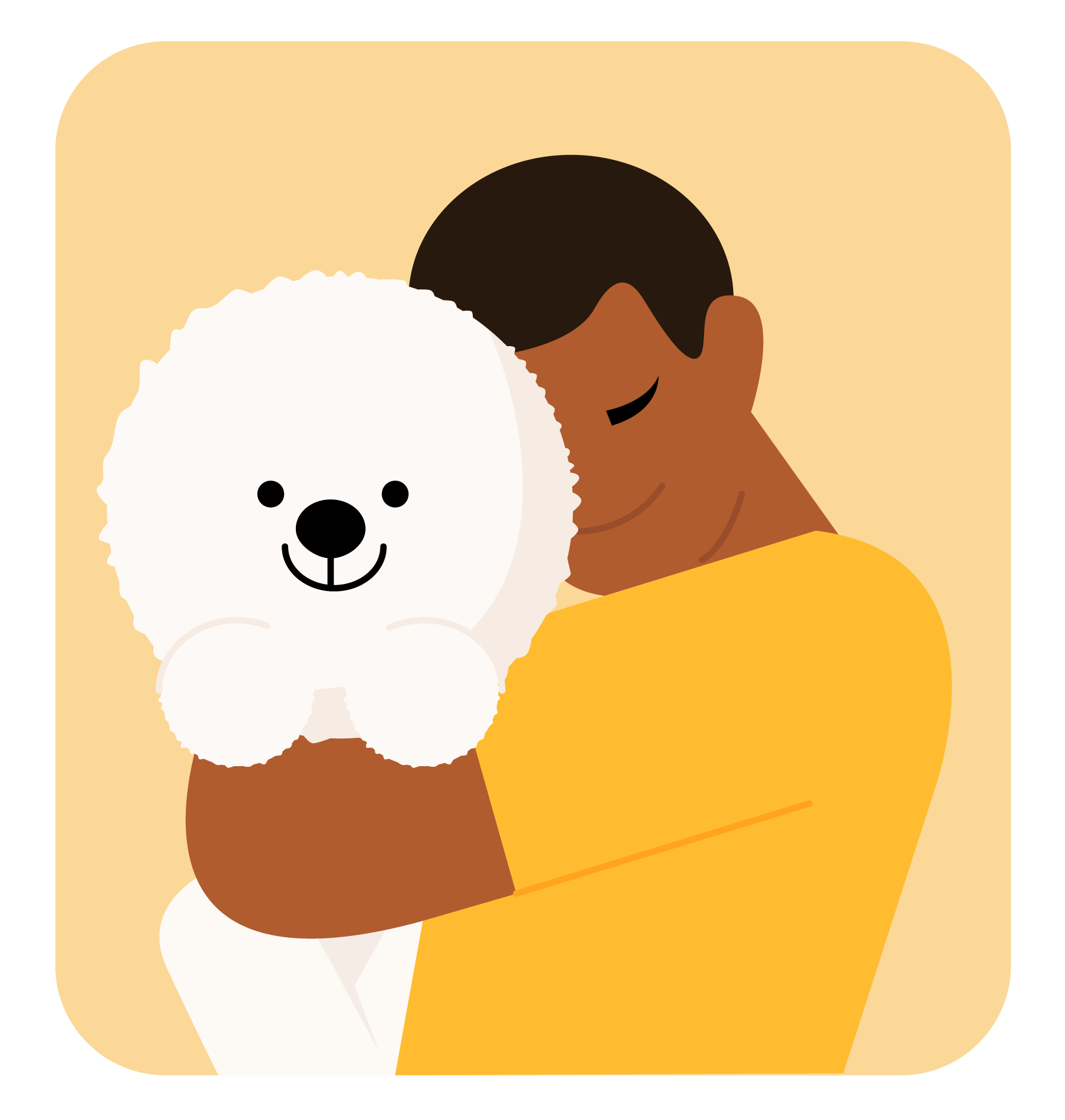 Man Hugging Fluffy Dog Illustration, flat style, for pets-animals, free illustration