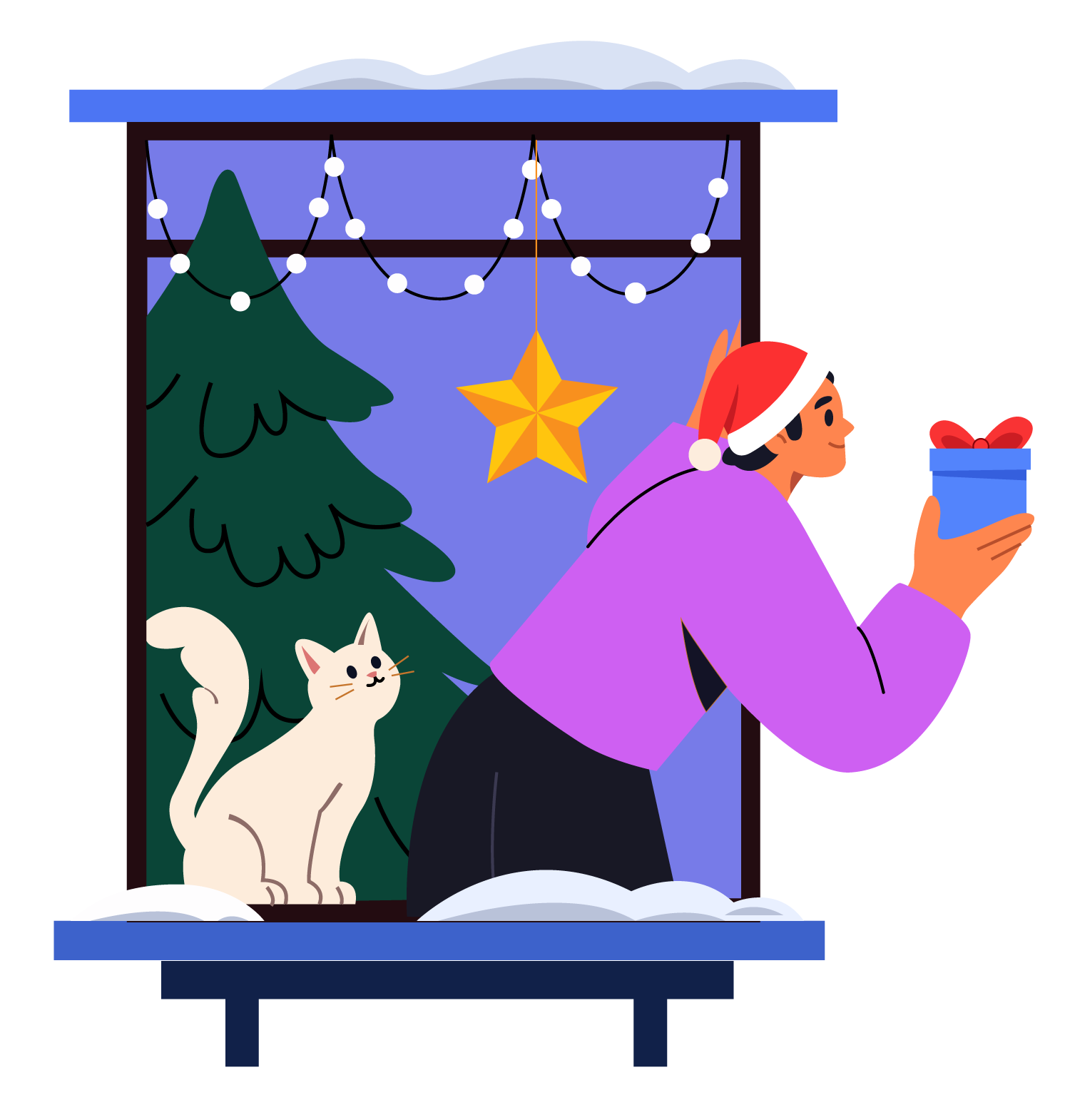 Man Offering Christmas Gift Illustration, flat style, for christmas, free illustration