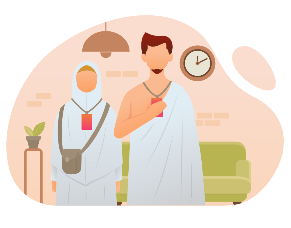 Muslim Couple Preparing for Hajj or Umrah, flat style, for travel-lifestyle, free illustration