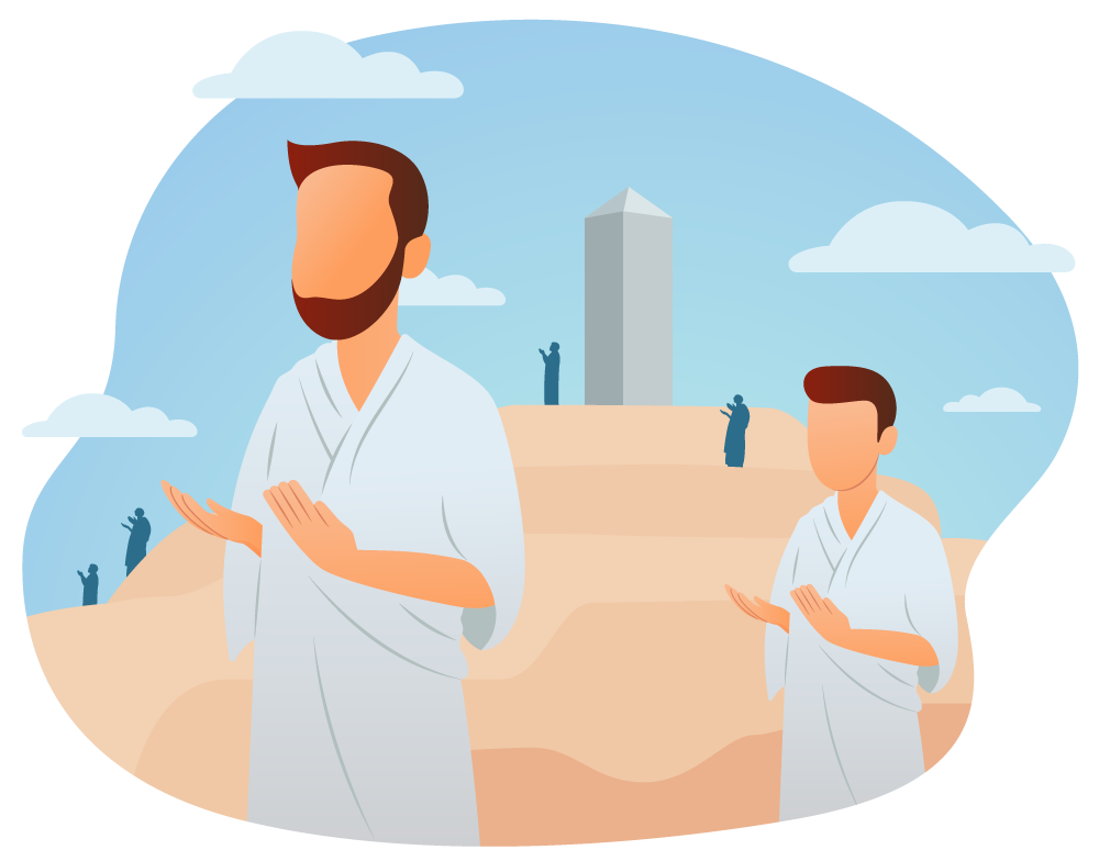 Muslim Pilgrims Praying at Arafat, flat style, for travel-lifestyle, free illustration