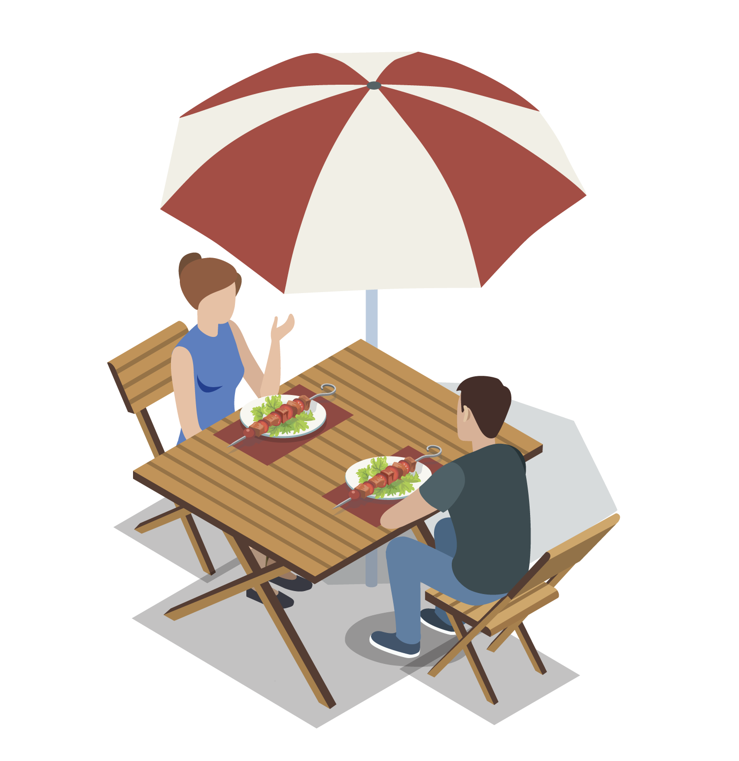 Picnic Table Dining Illustration, flat style, for food-beverage, free illustration