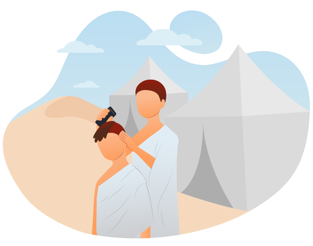Pilgrim Haircut Ritual During Hajj or Umrah, flat style, for travel-lifestyle, free illustration