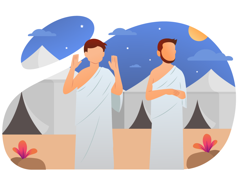 Pilgrims at Mina Tents During Hajj, flat style, for travel-lifestyle, free illustration