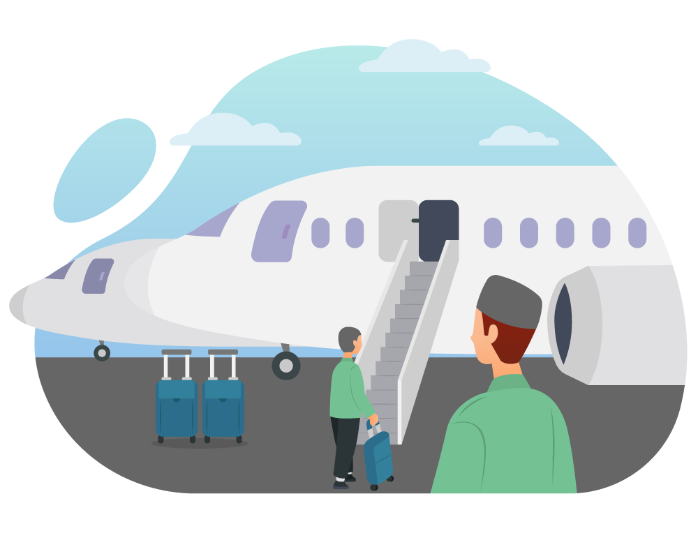 Pilgrims Departing by Airplane After Hajj, flat style, for travel-lifestyle, free illustration