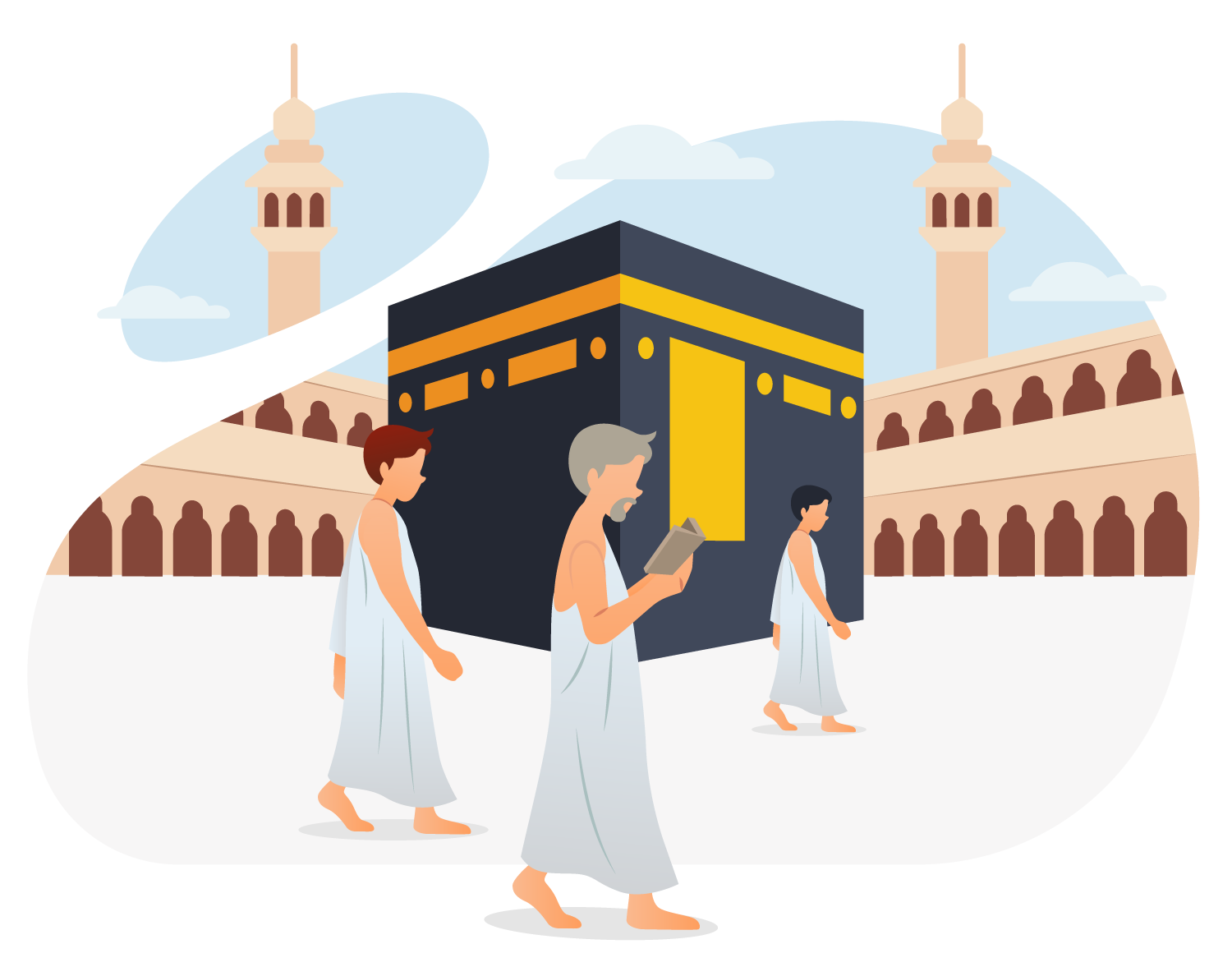Pilgrims Visiting the Kaaba Hajj Umrah Illustration, flat style, for travel-lifestyle, free illustration