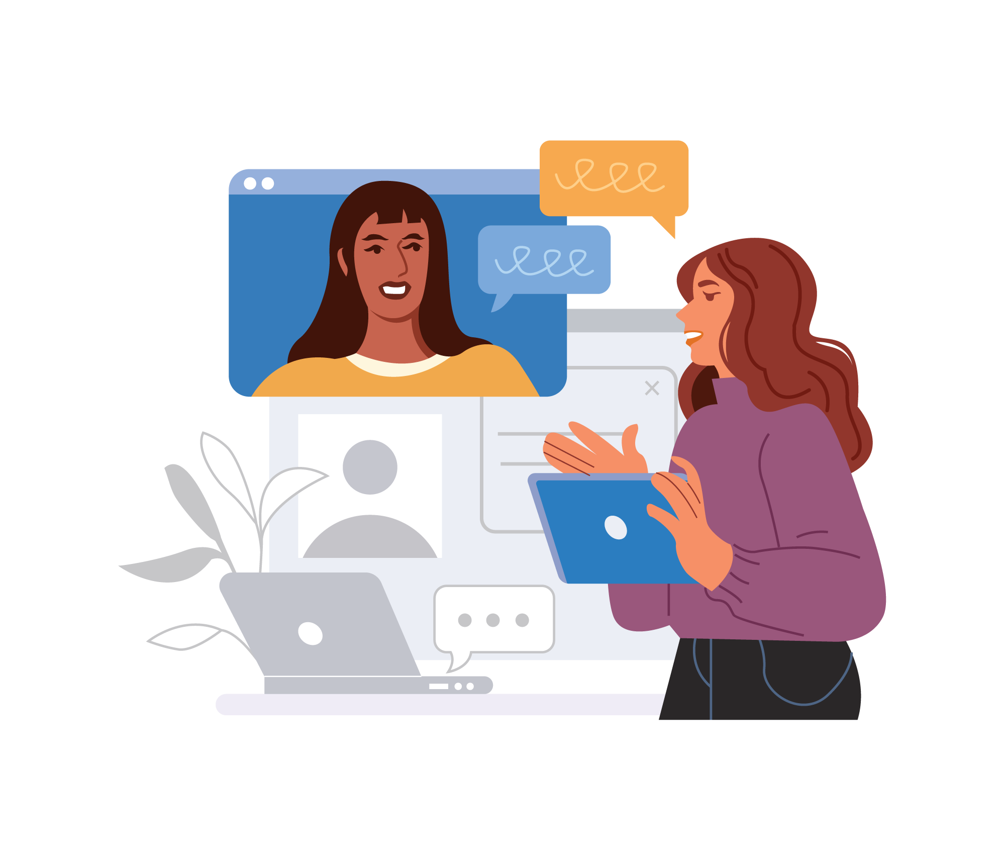 Virtual Meeting and Digital Business Communication, flat style, for technology, free illustration