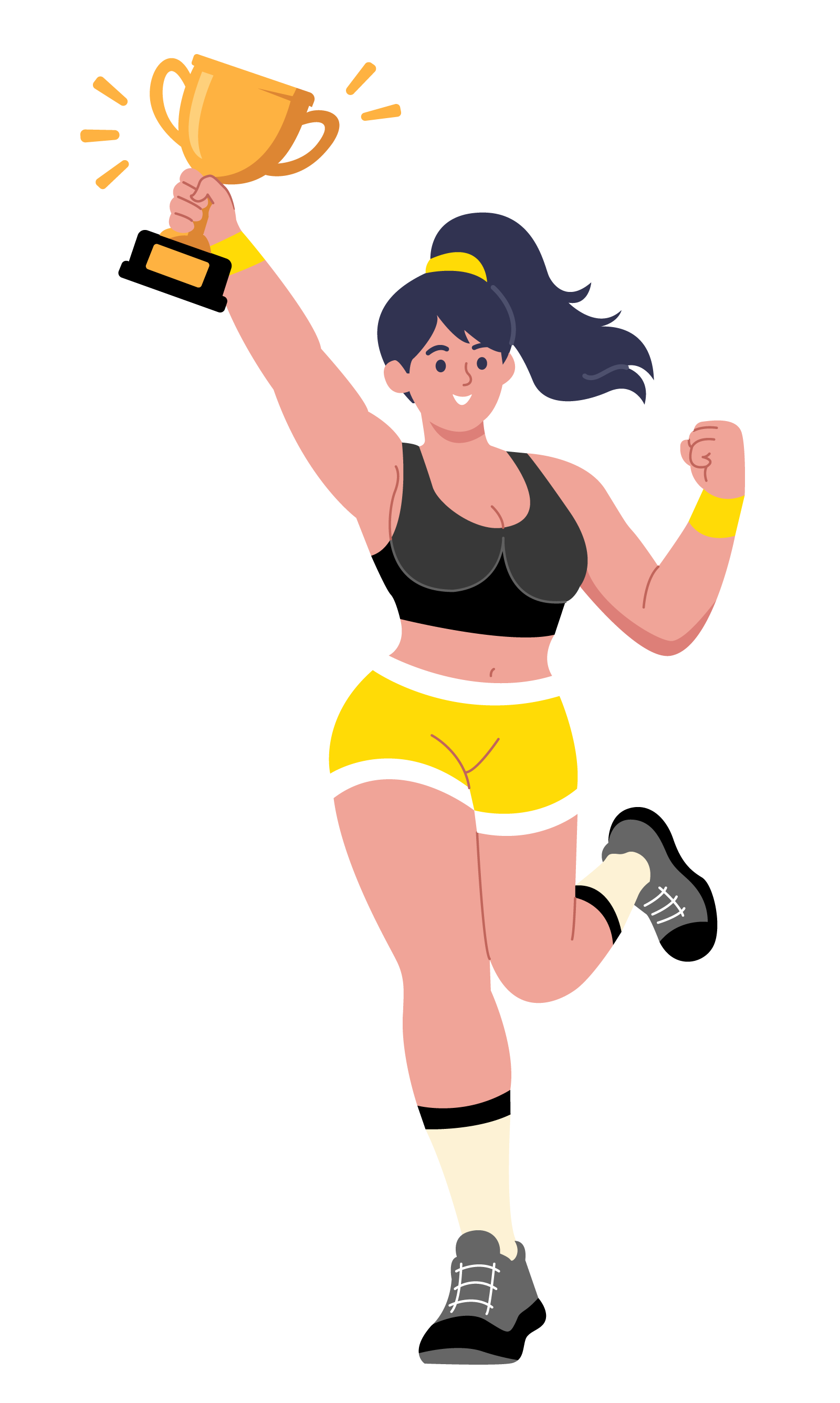 Woman Cheering with Trophy Illustration, flat style, for sports, free illustration