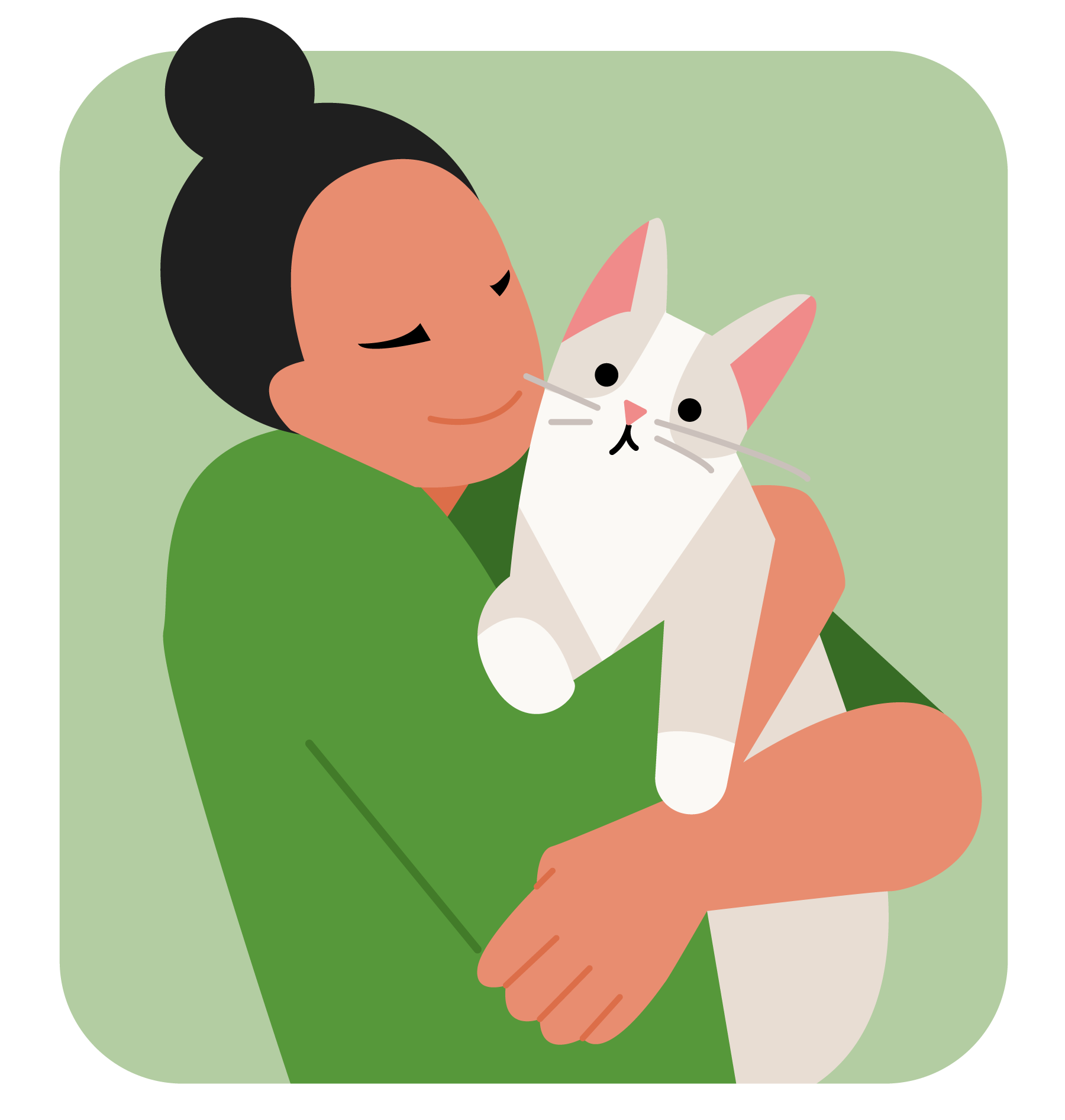 Woman Cuddling Cat Illustration, flat style, for pets-animals, free illustration