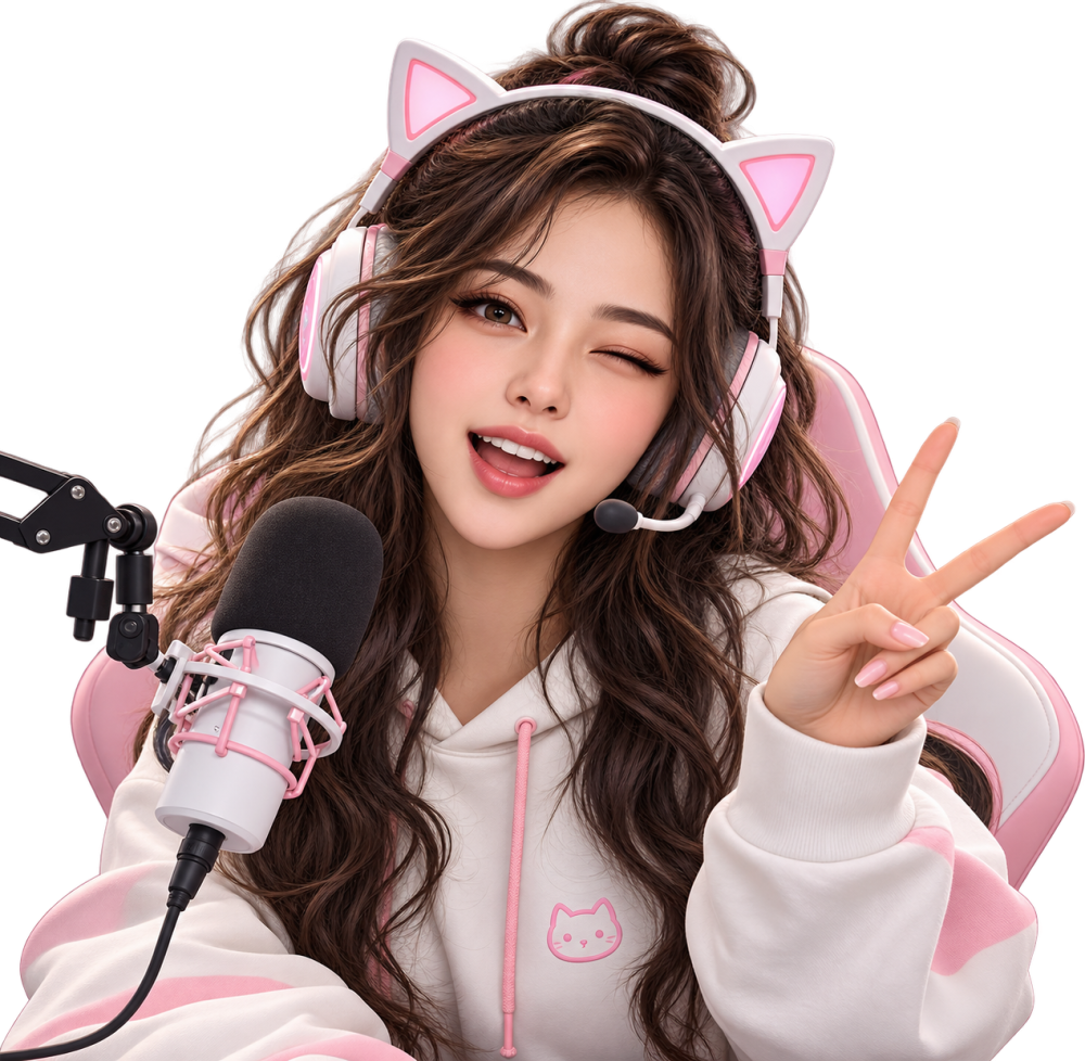 Playful Pink Cat-Ear Streamer Png Image