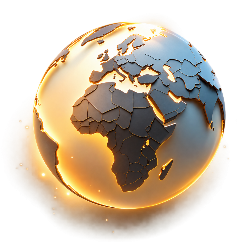 Premium 3D World Globe with Golden Glow & Shadow PNG