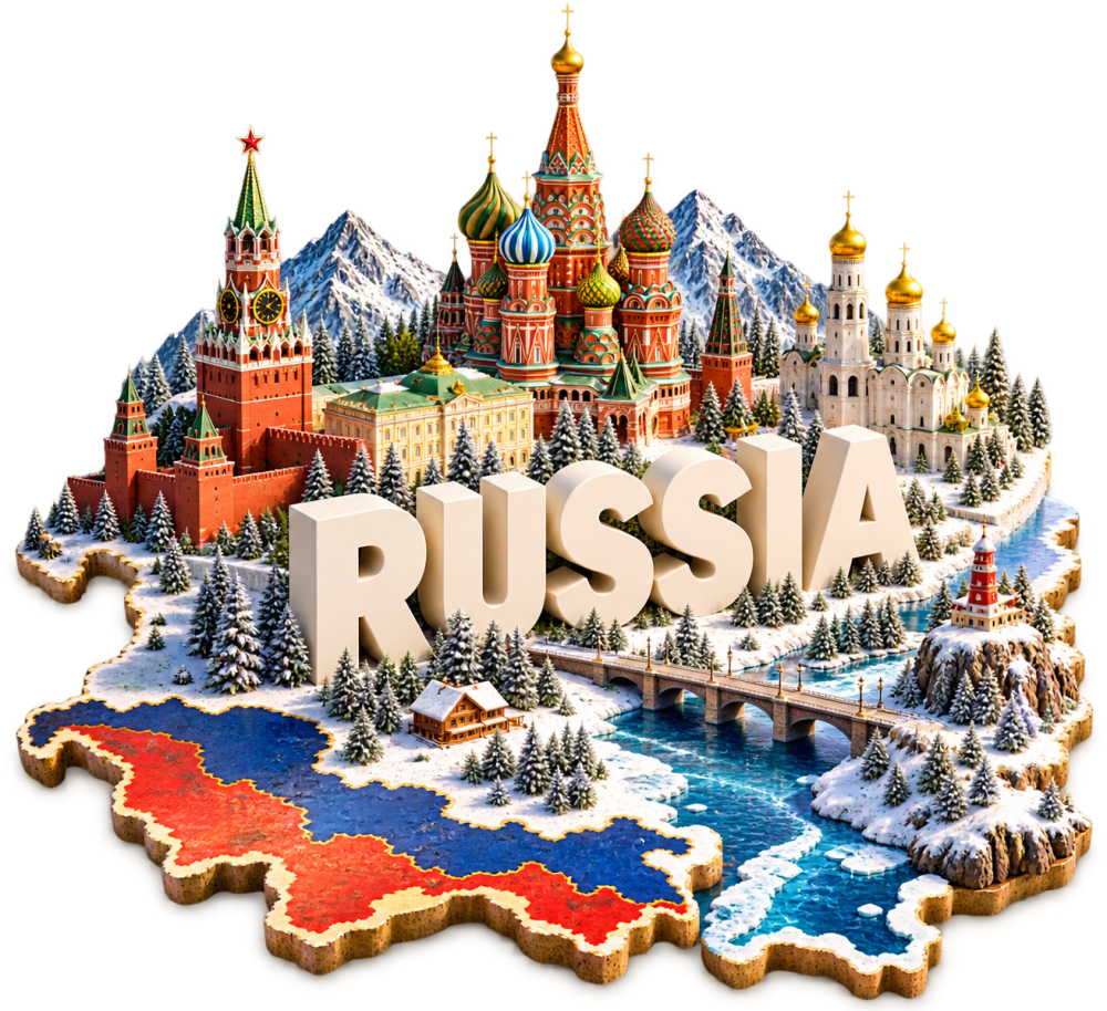 Russia Travel 3D Miniature Diorama with Famous Landmarks PNG
