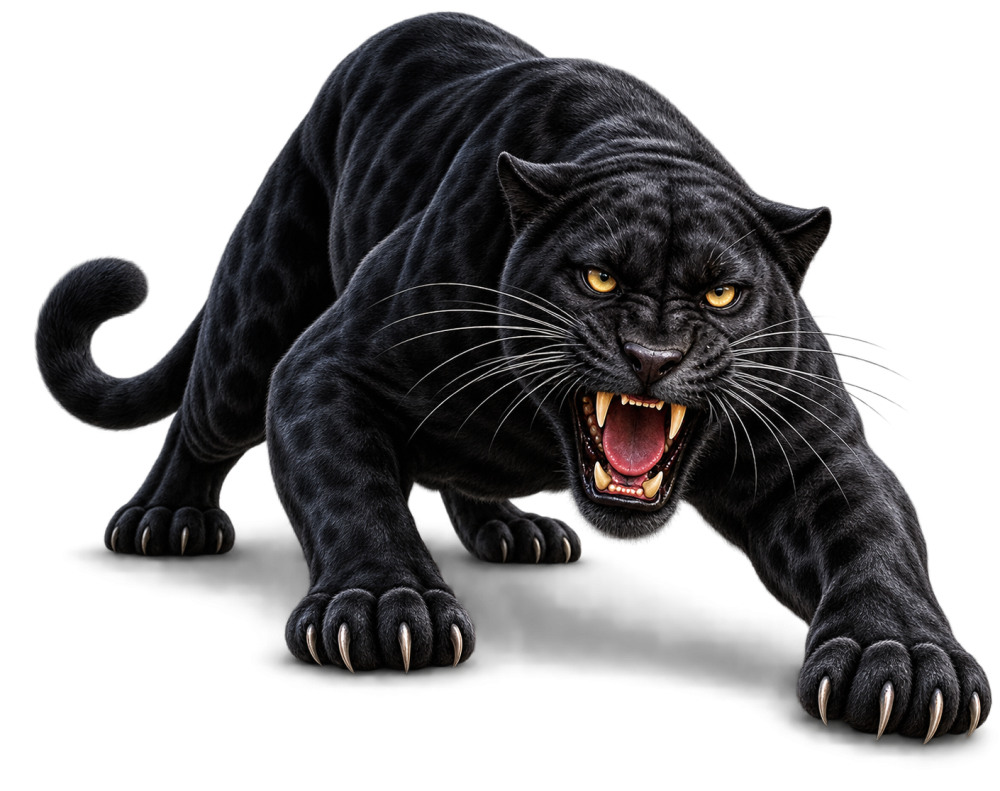 Snarling Black Panther in Attack Pose PNG