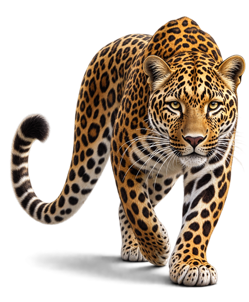 Stalking Leopard with Curled Tail