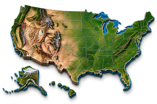 3D Relief Map of the USA Transparent Png