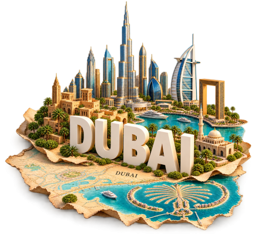 Dubai Travel 3D Miniature Diorama with Famous Landmarks PNG