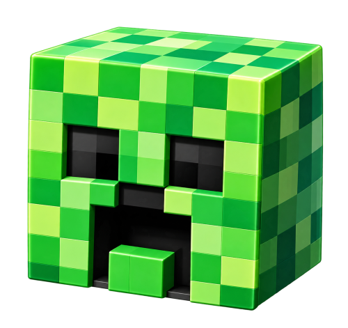 Glossy 3D Creeper Head Cube Png