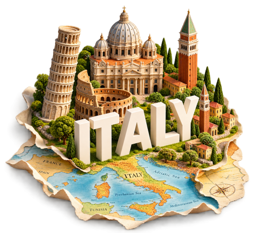 Italy Travel 3D Miniature Diorama with Famous Landmarks PNG