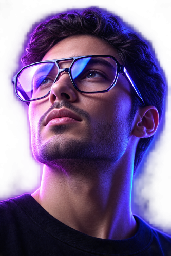 Neon Cyberpunk Portrait with Reflective Glasses
