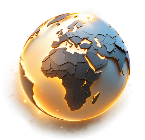 Premium 3D World Globe with Golden Glow & Shadow PNG