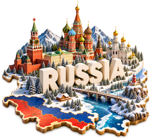 Russia Travel 3D Miniature Diorama with Famous Landmarks PNG
